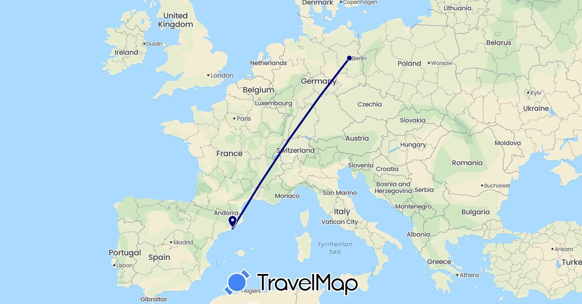 TravelMap itinerary: driving in Germany, Spain (Europe)